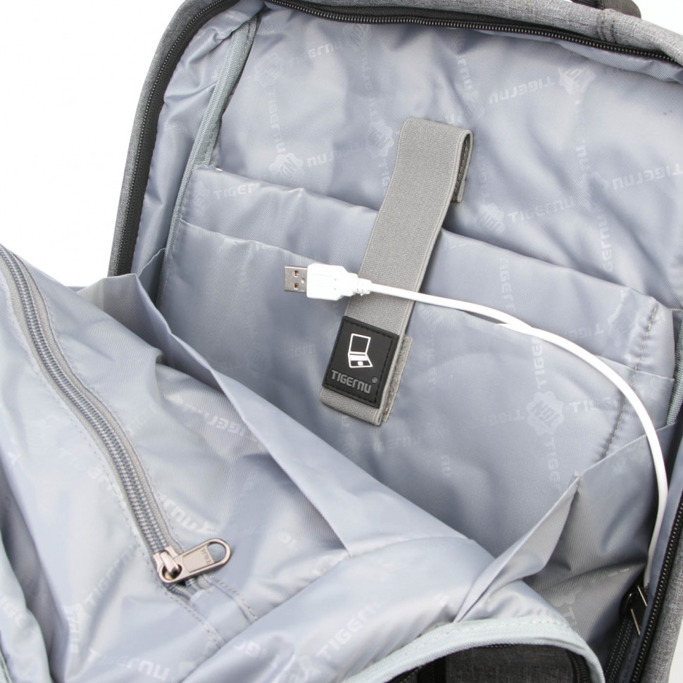 Рюкзак 15.6"  TIGERNU Т-В3269 В USB Silver Grey